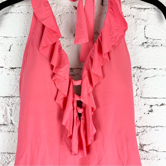 Bleu Rod Beattie Plunge Deep V Ruffle Halter Strappy One Piece Swimsuit 10 - Picture 4 of 12